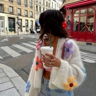 Swetry damskie - TEMU Nowy Kolorowy Kwiatowy Kardigan - Modny, Wszechstronny Słodkim Stylu , Niszowa Odzież Damska na Wiosnę i Jesień - miniaturka - grafika 1