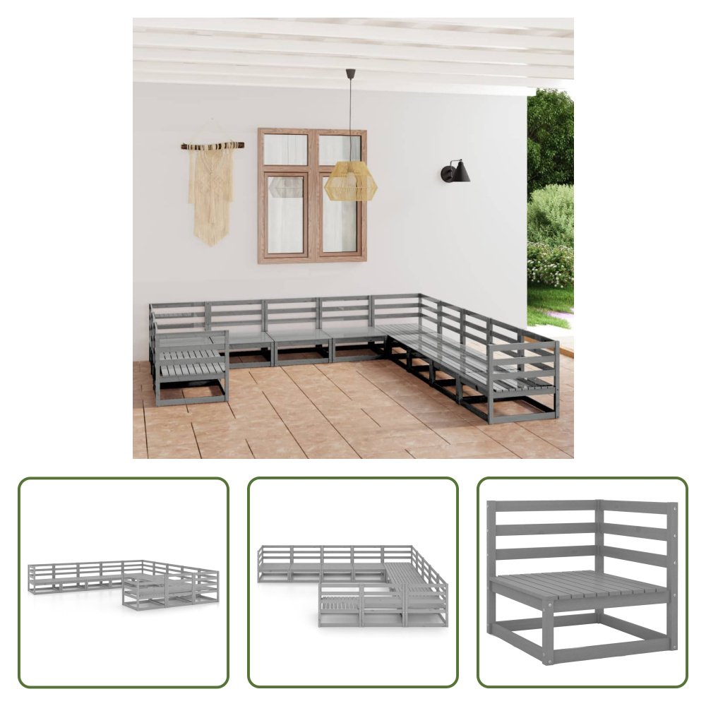 The Living Store 11-cz. Zestaw wypoczynkowy do ogrodu z litego drewna sosnowego