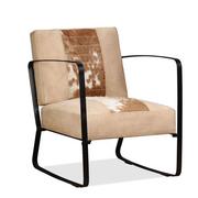 Fotele - vidaXL Fotel z prawdziwej koziej skóry i płótna, kremowy - miniaturka - grafika 1