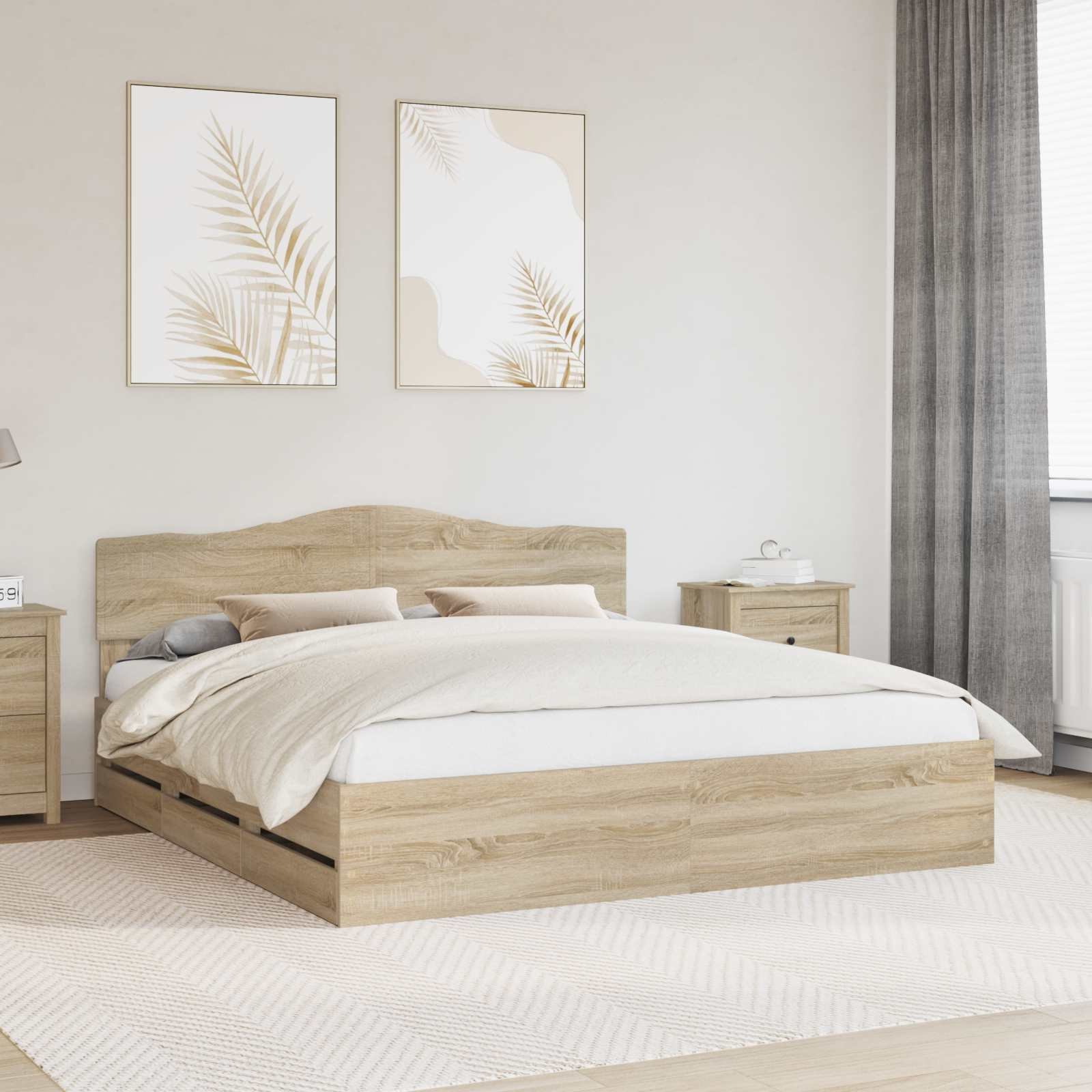vidaXL Ramka łóżka Dąb Sonoma 200 x 200 cm Drewno inżynieryjne