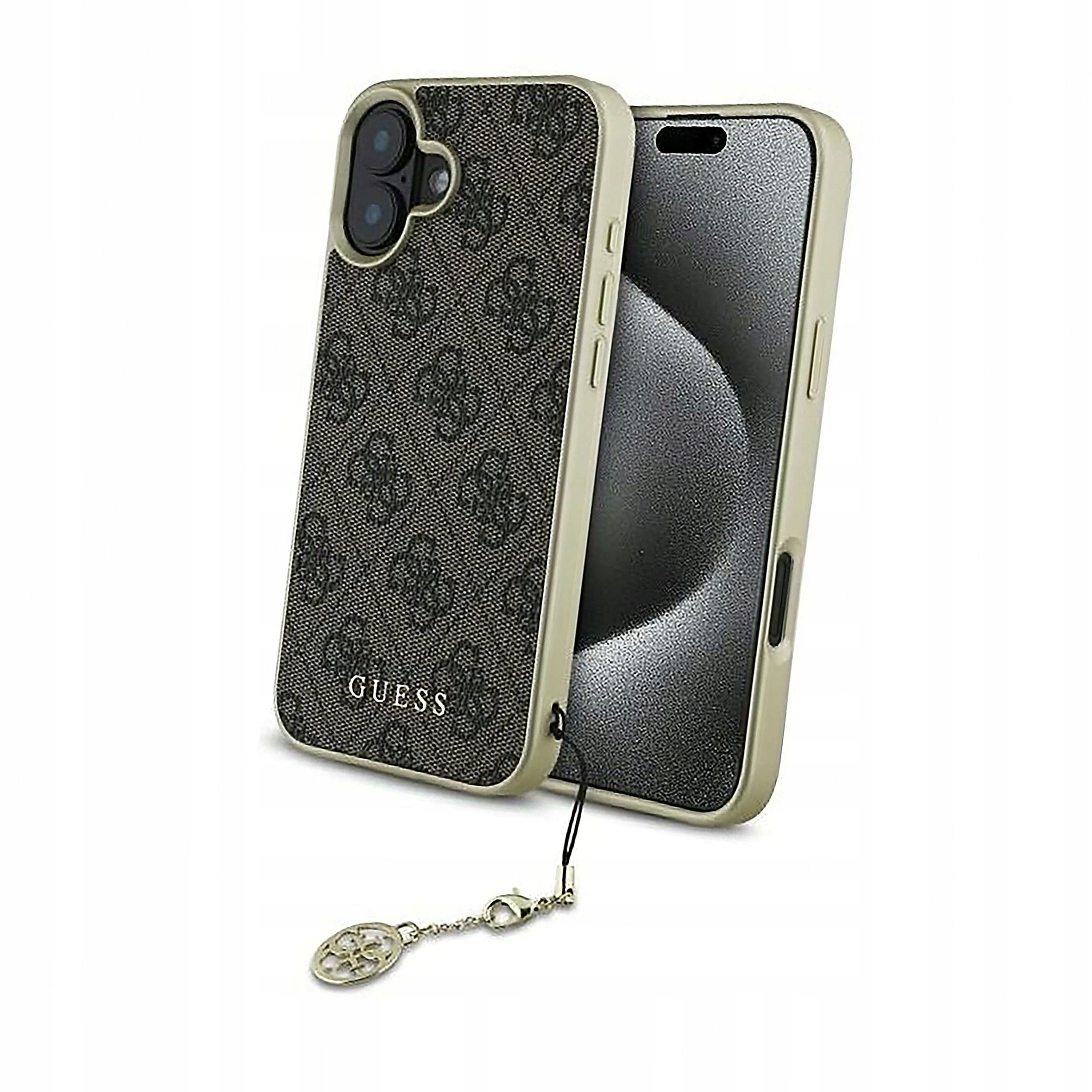 Plecki Etui Guess 4G Charms Collection do iPhone 16 brązowe