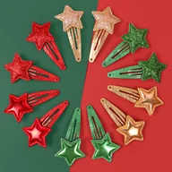 Ozdoby do włosów - TEMU 12 szt. Urocze Spinki do Włosów na Boże Narodzenie - Gwiazdkowe Akcesoria z Czerwoną, Zieloną, Złotą i Białą Brokatową Dekoracją na Święta, - miniaturka - grafika 1