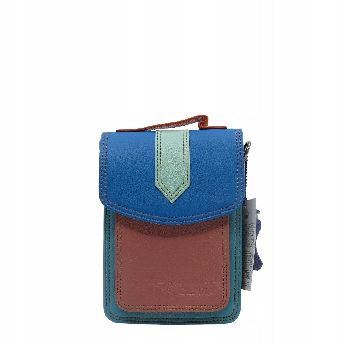 Torebka na telefon skórzana damska listonoszka z rączka i szlufką na pasek