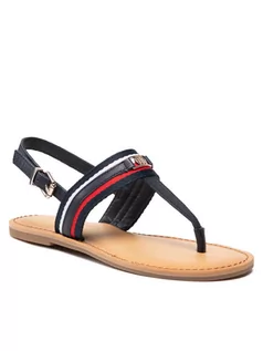 Sandały damskie - Tommy Hilfiger Sandały Corporate Webbing Flat Sandal FW0FW06232 Granatowy - grafika 1