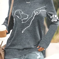 Bluzki damskie - TEMU T-shirt Z Nadrukiem Psa I Łapy, Swobodny Top Z Długim Rękawem Na Wiosnę I Jesień, Odzież Damska - miniaturka - grafika 1