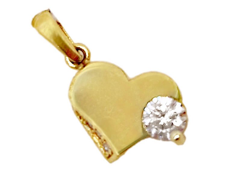 Złota zawieszka 585 serduszko ozdobione cyrkoniami na prezent