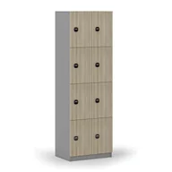 Szafki biurowe - Drewniana szafka skrytkowa, 8 schowków, zamek RFID, szary/dąb naturalny - miniaturka - grafika 1