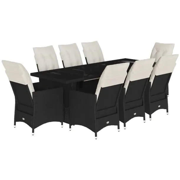 Zestaw bistro ogrodowy 8-osobowy, czarny rattan PE, stół 240x90x75 cm