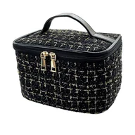 Kosmetyczki, organizery i kuferki - KOSMETYCZKA GLAMOUR GOLD 22x14x14 KUFEREK W KRATĘ - miniaturka - grafika 1