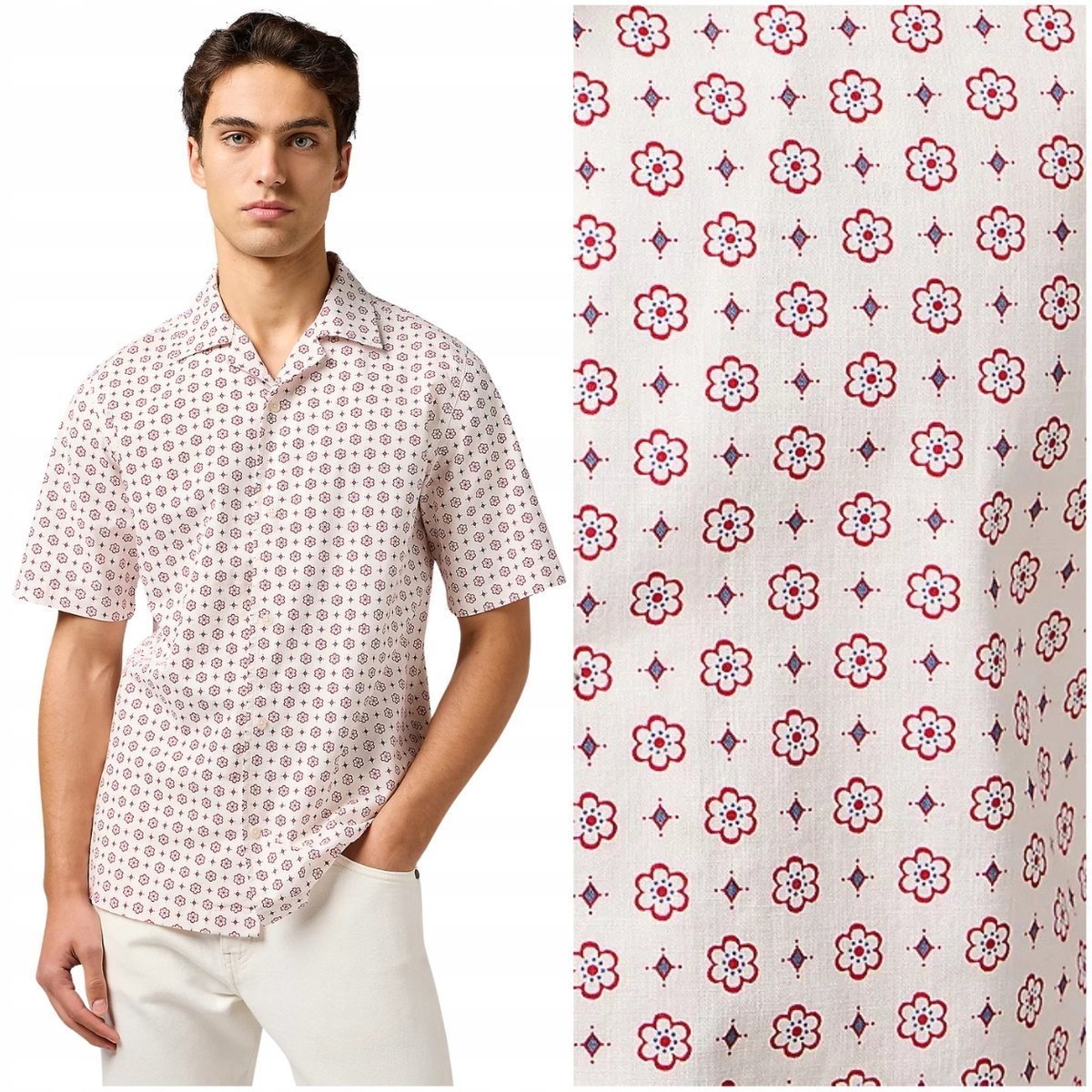 Wrangler RESORT SHIRT White Geo koszula bawełniana męska krótki rękaw S