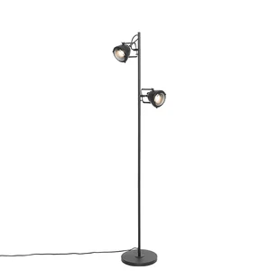 QAZQA Industrialna lampa podłogowa czarna 2-punktowa - Emado - Lampy stojące - miniaturka - grafika 1