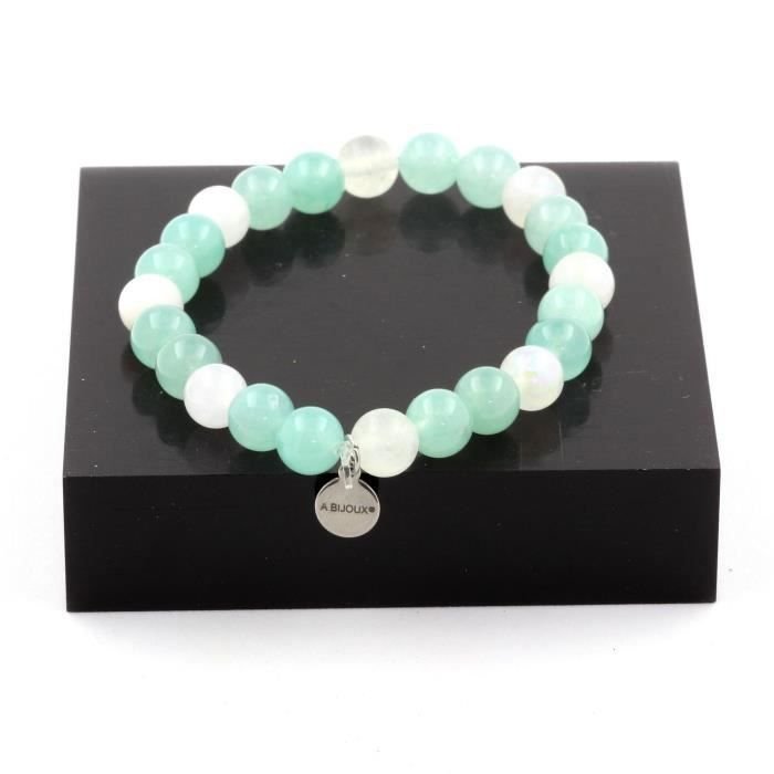 Koraliki Angelitowe + Bransoletka z Kamienia Księżycowego 8 mm - ABIJOUX - Wyprodukowano we Francji