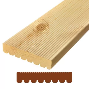 Deska tarasowa sosna, wym. 2450x122x25 mm, ryflowana, klasa A/B - Podesty i deski tarasowe - miniaturka - grafika 1