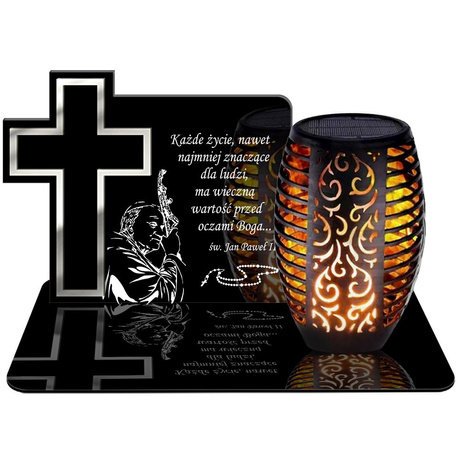 ZNICZ SOLARNY LED WIECZNY PODSTAWKA NA CMENTARZ GRÓB Krzyż EFEKT PŁOMIENIA