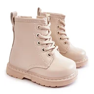 Buty dla dziewczynek - FR1 Dziecięce Botki Skórzane Z Suwakiem Beżowe Omua brązowe - miniaturka - grafika 1