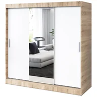 Szafy - Szafa przesuwna 1x Lustro 200x200 Hugo , Dąb Sonoma / Biały mat - miniaturka - grafika 1