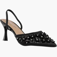 Czółenka - Szpilki Damskie Eleganckie Buty Na Obcasie z perełkami Czarne Czarny 39 - miniaturka - grafika 1