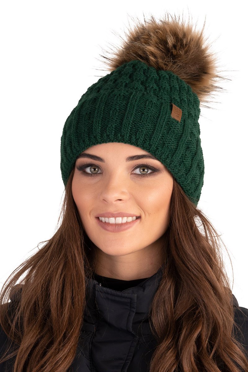 Czapka z pomponem Vivisence 7015 zielona