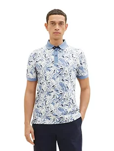 TOM TAILOR Męska koszulka polo 1035630, 31274, niebieska, biała (Big Leaf), rozmiar M, 31274 - Blue Offwhite Big Leaf Design, M - Koszulki męskie - miniaturka - grafika 1