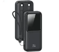 Powerbanki - USAMS US-CD213 Z wbudowanymi kablami USB-C / Lightning 30000mAh PD 20W Fast Charge X-chel Series Czarny - miniaturka - grafika 1