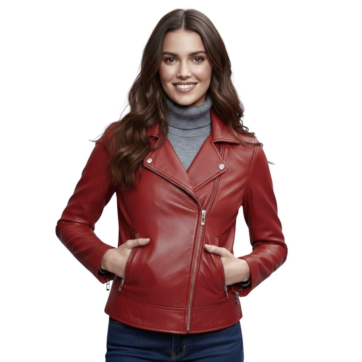 Kurtka damska skórzana Chyston Deborah czerwona ramoneska-S