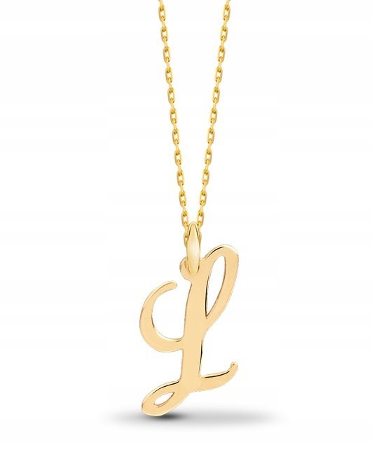 ZŁOTY KOMPLET ZAWIESZKA ŁAŃCUSZEK LITERKA L 585