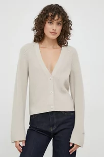 Calvin Klein kardigan wełniany kolor beżowy - Swetry damskie - miniaturka - grafika 1