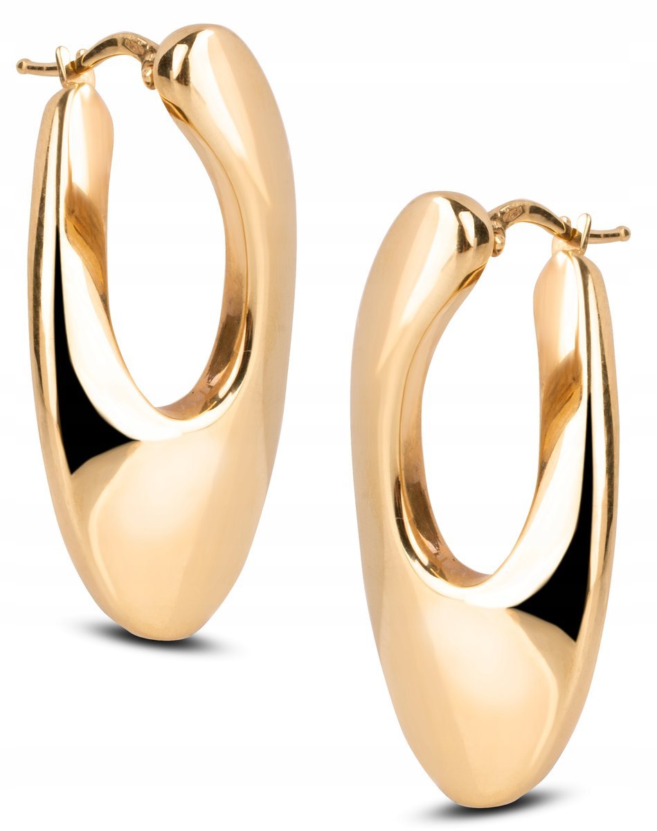 DUŻE PIĘKNE ZŁOTE KOLCZYKI PODŁUŻNE OWALE 14KT 585