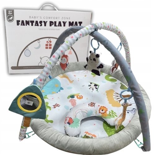 Mata Edukacyjna Dla Niemowląt Interaktywna Duża Zwierzątka Szara + Poduszka