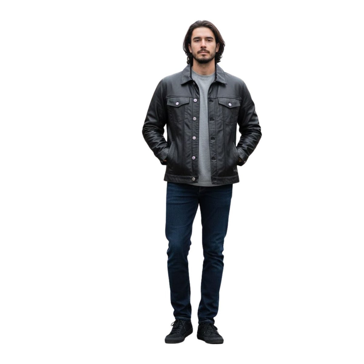 Kurtka męska Isaco&Kawa skórzana czarna z kołnierzykiem-L