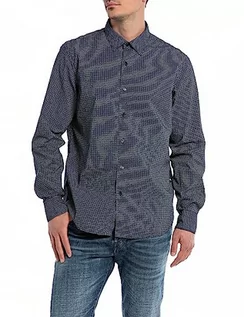 Koszule męskie - Replay koszula męska, 010 Dark Blue/Natural White, M - grafika 1
