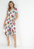 Sukienki - Biała Sukienka Midi z Guzikami i Marszczoną Gumką w Pasie Dasia - miniaturka - grafika 1