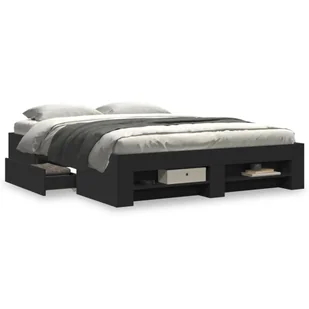 Rama łóżka, czarna, 150x200 cm, materiał drewnopochodny - Łóżka - miniaturka - grafika 1