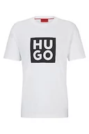 Koszulki męskie - HUGO Męski t-shirt Daltor z bawełny ekologicznej z nowym nadrukiem logo, biały, S - miniaturka - grafika 1