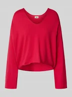 Swetry damskie - Sweter z dzianiny o kroju relaxed fit z dekoltem w serek model ‘SOMAIJA’ - miniaturka - grafika 1