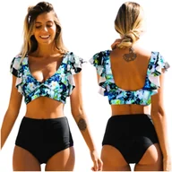 Stroje kąpielowe - STRÓJ KĄPIELOWY DWUCZĘŚCIOWY KOSTIUM BOHO KOMPLET DAMSKI MODELUJĄCY CZARNY - miniaturka - grafika 1