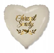Balony i akcesoria - Balon Serce Chrzest Perłowy Beż - miniaturka - grafika 1
