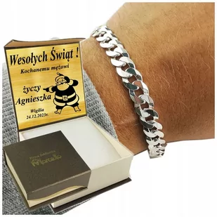 ﻿Srebrna Bransoleta Męska Pancerka 8mm/20cm Diamentowana 925 Grawer GRATIS - Bransolety męskie - miniaturka - grafika 1