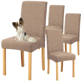 ZESTAW 4 SZT. POKROWIEC NA KRZESŁO BEŻ CAPPUCCINO ŻAKARD WARKOCZ [10-Z8-CP-4SZT] - Pokrowce na meble - miniaturka - grafika 1