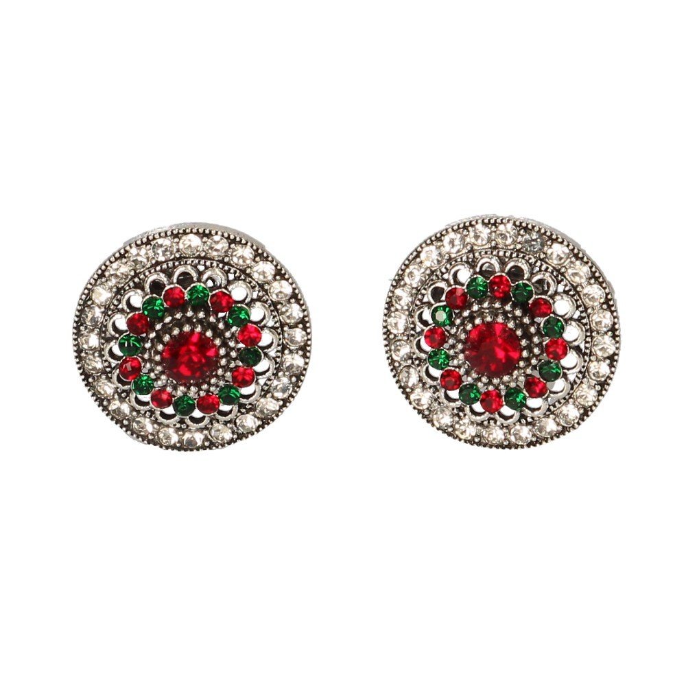 Klipsy do uszu srebrne czerwono zielone cyrkonie okrągłe