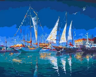 Żaglówki w porcie - Malowanie po numerach 50x40 cm - Malowanie po numerach - miniaturka - grafika 1