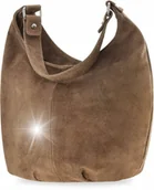 Torebki damskie - TOREBKA Worek Włoska Zamszowa SKÓRZANA Torba VERA PELLE Damska NA RAMIĘ - miniaturka - grafika 1