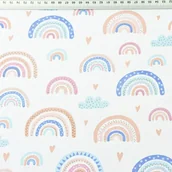 Pasmanteria - Tkanina bawełniana tęcze niebiesko-beżowe na białym tle - miniaturka - grafika 1