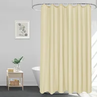 Zasłony - Zasłona prysznicowa 180x180 cm, beżowa, wodoodporna, odporna na pleśń i szybkoschnąca, materiał tekstylny, nadająca się do prania w łazience/wannie - miniaturka - grafika 1