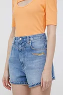 Spodenki damskie - Pepe Jeans szorty jeansowe Rachel damskie kolor niebieski wzorzyste high waist - miniaturka - grafika 1