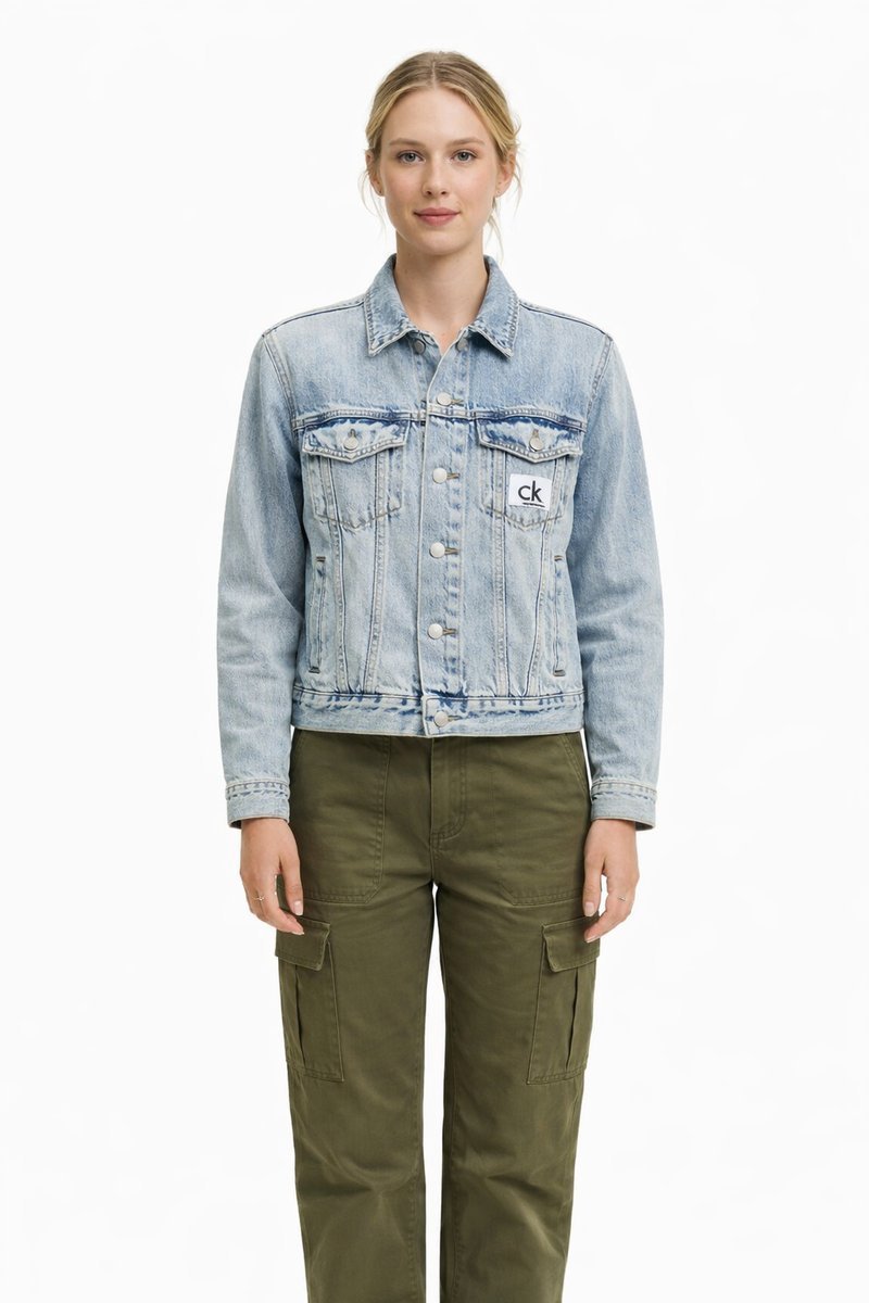 CALVIN KLEIN JEANS NIEBIESKA DAMSKA KURTKA JEANSOWA Z GUZIKAMI M I4A