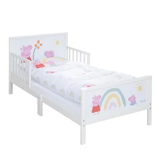 roba Łóżko Dziecięce Świnka Peppa 70 x 140 cm z Pościelą i Stelażem, Łóżko dla Małych Dzieci i Tematyczne Łóżko Montessori z Drewna, Motyw z Serialu Animowanego, Biały, Różowy - Pościel dla dzieci - miniaturka - grafika 1