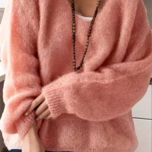 TEMU Elegancki sweter damski z dekoltem w serek - Miękki sweter z moheru, lekki sweter z długim rękawem na jesień/zimę, do biura, na imprezę, na co - Swetry damskie - miniaturka - grafika 1