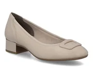 Czółenka - Czółenka damskie beżowe Rieker 43453 szerokie skórzane na niskim obcasie-38 - miniaturka - grafika 1