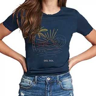 Koszulki i topy damskie - Del Sol Damska koszulka chłopięca - słoneczne plaże, T-shirt indygo - zmienia się z białego na żywe kolory na słońcu - 100% czesana, bawełna ring-spun, cienka koszulka - rozmiar S - grafika 1